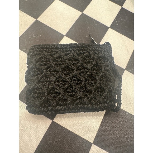 Black Crochet Small Pouch Coin Purse Zipper Wristlet Strap Handmade handbag - Picture 5 of 5